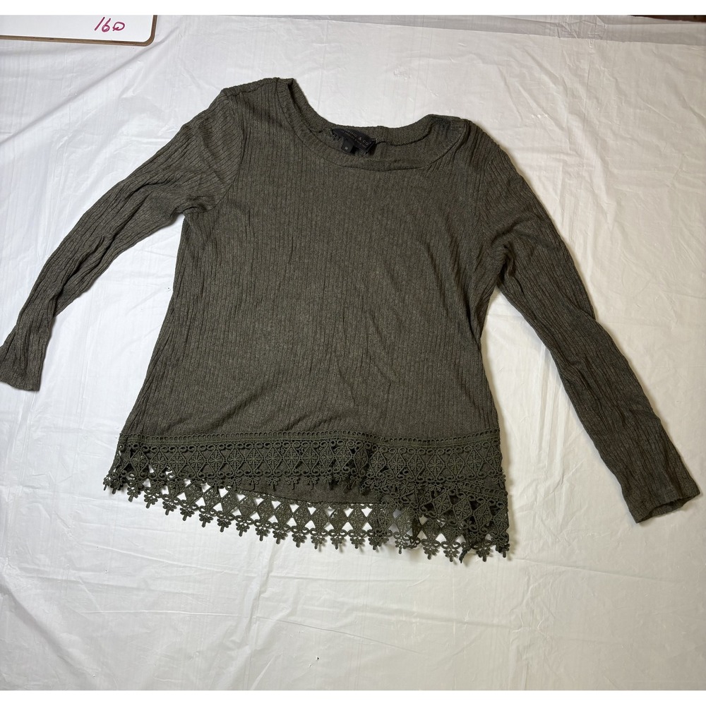 Womens‎ Mosaic & Co Green long sleeve blouse with lace hem, size Medium